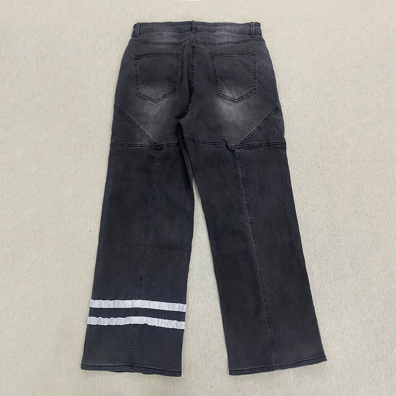 Spring new American retro high street ins trendy jeans straight leg loose dark printed casual pants long pants