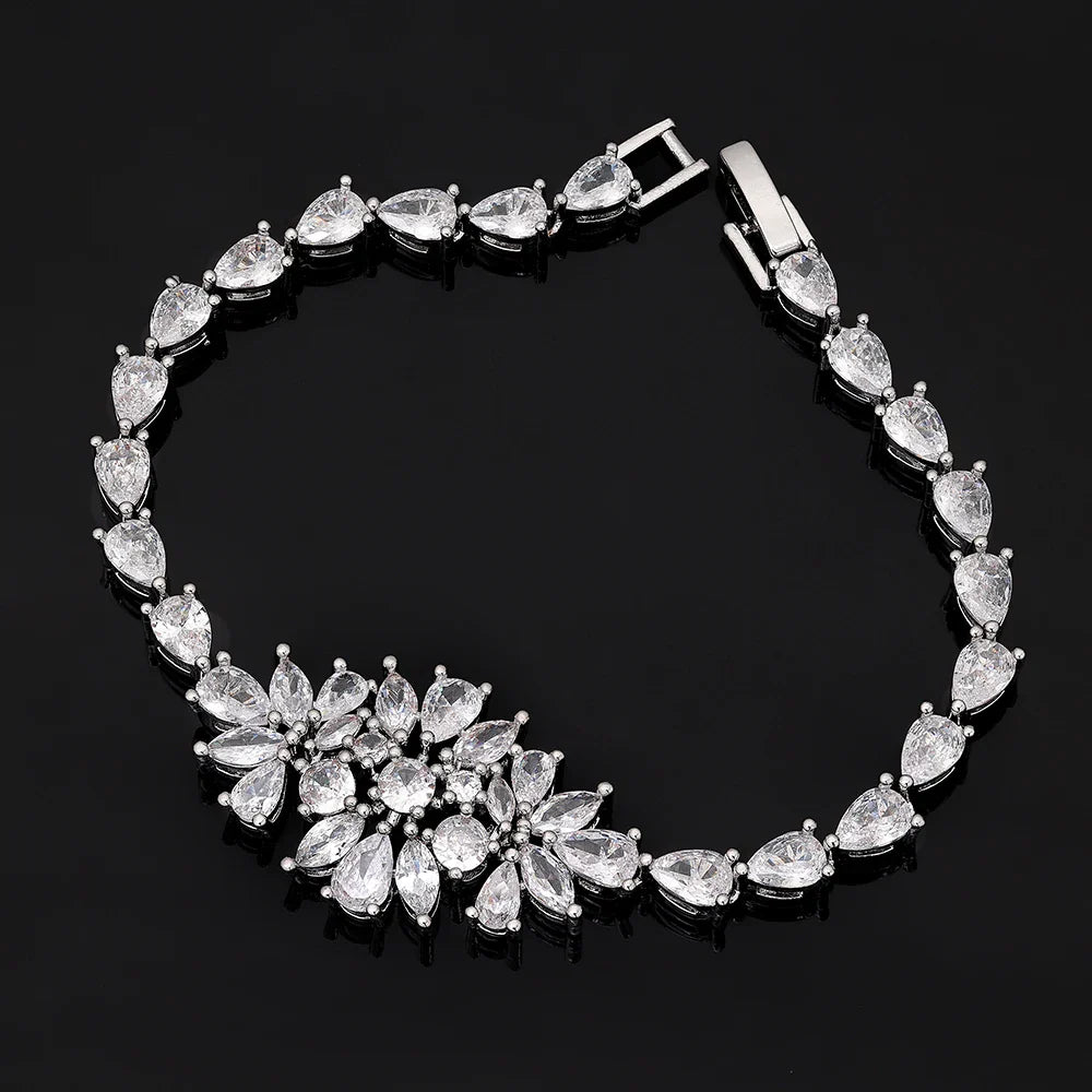 2024 New 4-piece Bride Zirconia Women's Party Jewelry Set, Deluxe Dubai Nigeria CZ Crystal Wedding Necklace Set