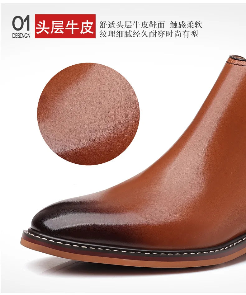 Brand Men's Chelsea Boots Genuine Cow Leather Handmade Boot Shoes Work Shoes For Formal Dress Wedding Business Party New