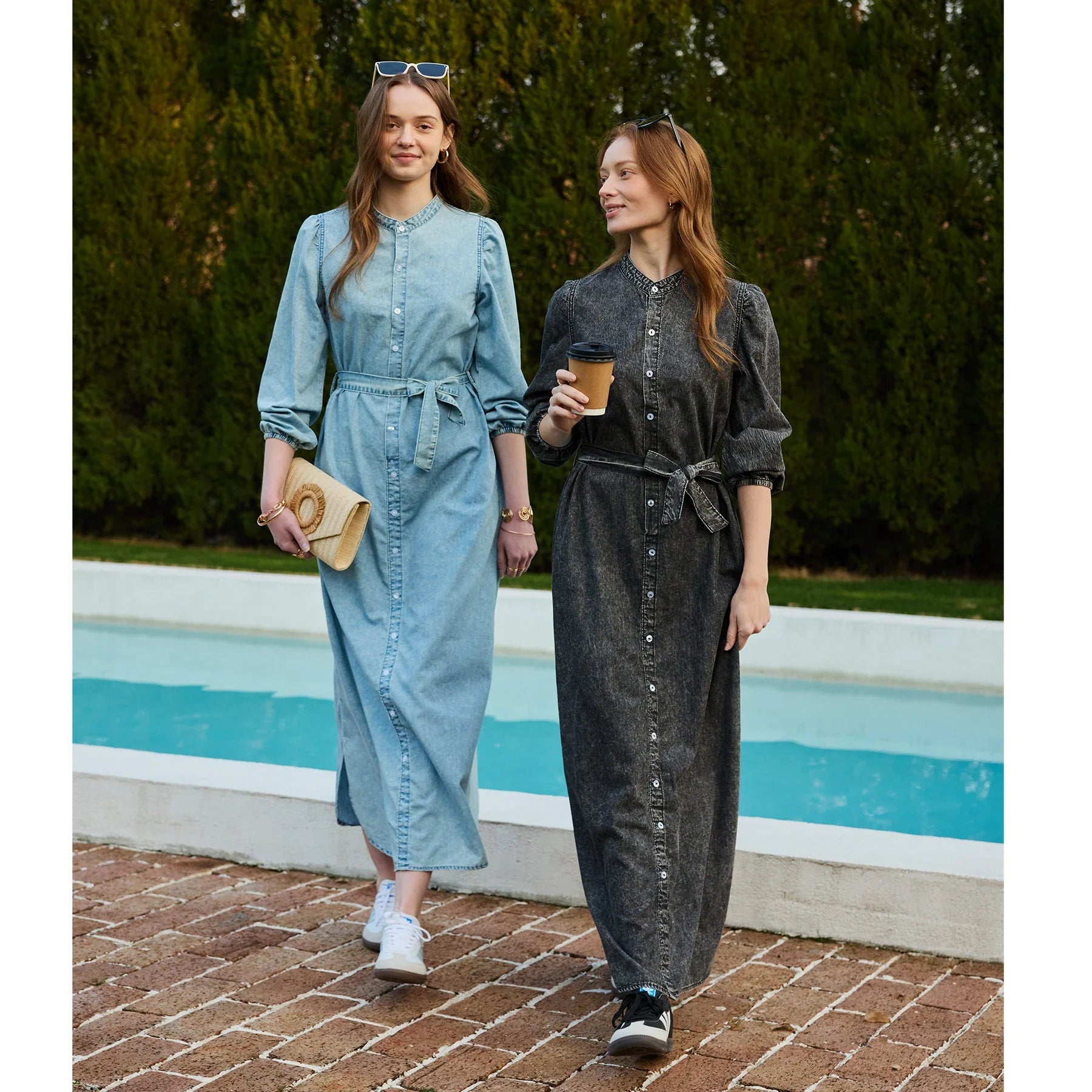 SS26 Women Lightweight Denim Dress Cotton Black and Blue Maxi Dress