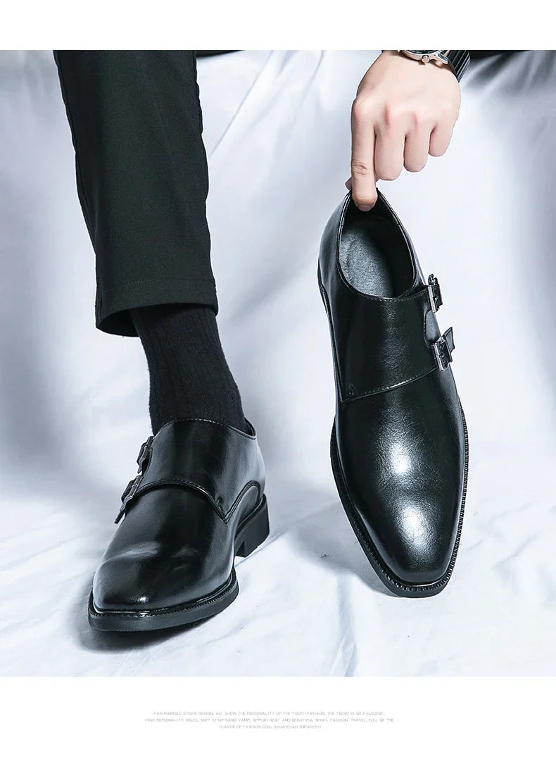 Men's Monk Leather Shoes Pointed Toe Buckle Dress Shoes Oxfords Classic Retro Business Office Wedding Comfortable