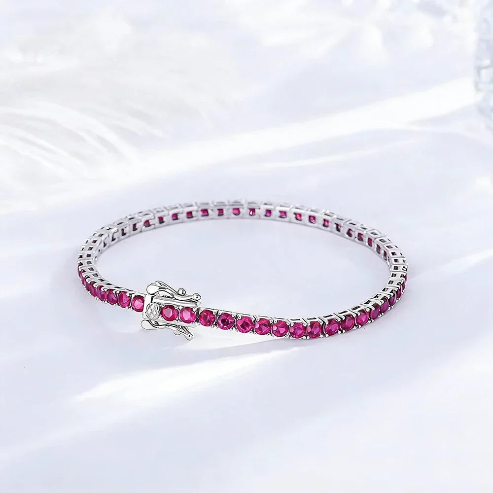 925 Silver Tennis Bracelet, 3mm Pave CZ, Dark Ruby/Rainbow/Blue/Green/Black, Eternity Design, Fine Jewelry for Women