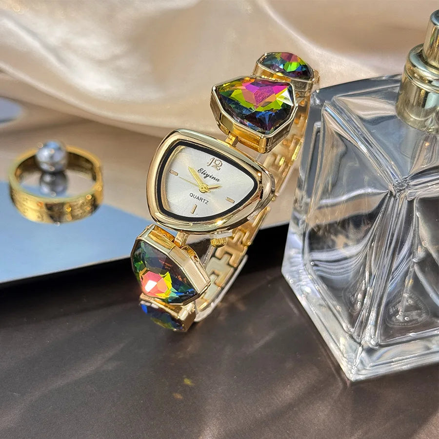 New color scheme irregular design big diamond watch light luxury niche watch color fashion high sense foreign trade wholesale