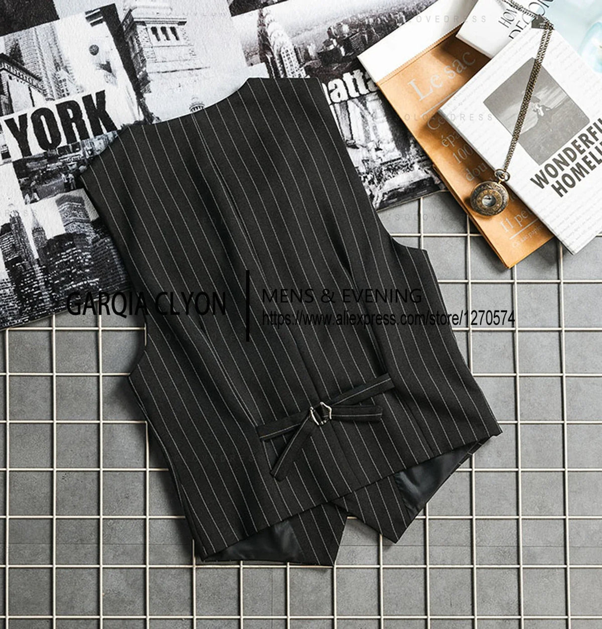 New V Neck Pinstripe Men's Vest Slime Fit Single Breasted Business Casual Men's Waistcoat For  Groomemsen Wedding