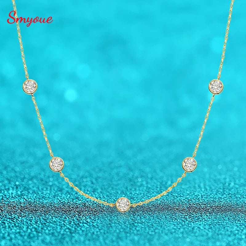 18k Plated 2.5CTTW Classic Bubble Moissanite Necklace for Women Sparkling Pendant Sterling Silver 925 Chain Wedding