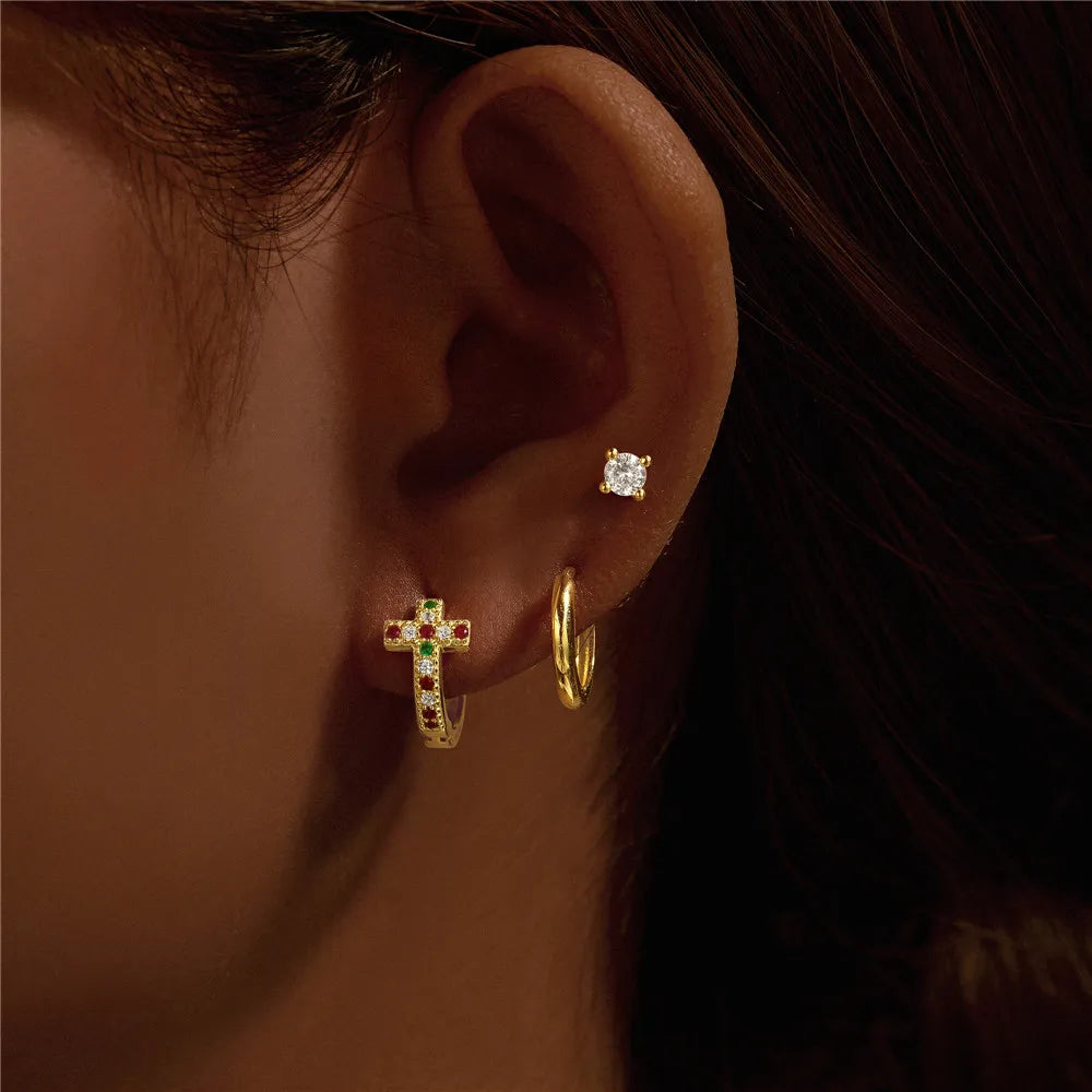 925 Sterling Silver 3pcs 4pcs Set Zircon Stud Earrings 18k Gold Star Minimalism Huggies Earring Fine Jewelly Set Party Gift