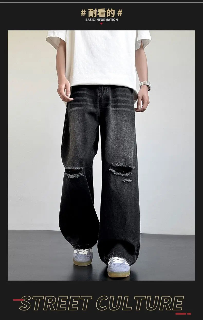 Men's American Style Loose Straight Leg Jeans Vintage Spring Summer New Arrival Drapey Trendy Wide Leg Long Pants