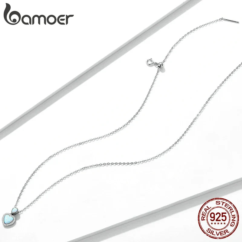 Genuine 100% 925 Sterling Silver Shining CZ Choker Necklace Heart-Shaped Pendant Chain Necklace for Women Fine Jewelry
