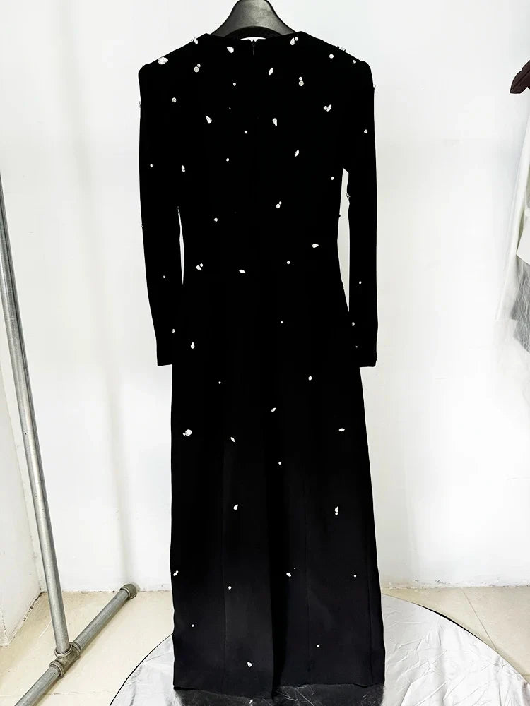 Newest 2026 Designer Fashion Women's Rhinestone Diamonds Beaded Long Maxi Dress