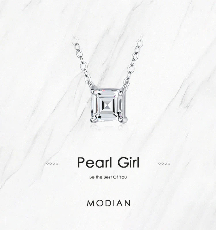 Real 925 Sterling Silver Square Emerald cut Clear CZ Classic Necklace Pendant For Women Wedding Charm Fine Jewelry 2020