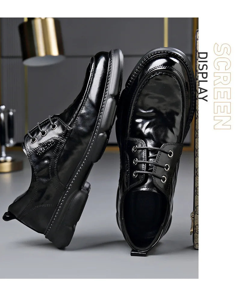 Summer Hallow Cow Leather Shoes for Men Fashion Casual Black New Designer Dress Shoes Male Lace Breathable Platform Shoes Man