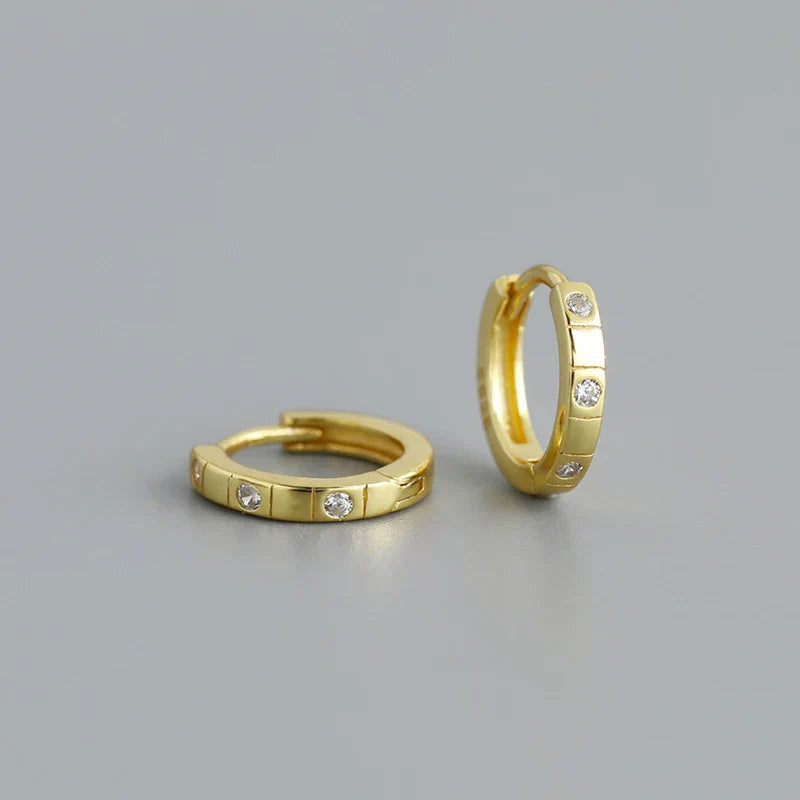 925 Sterling Silver Simple Stripes Shiny Zircon Huggies Hoops Earrings for Women Fashion Unisex Punk Jewelry Ear Buckle