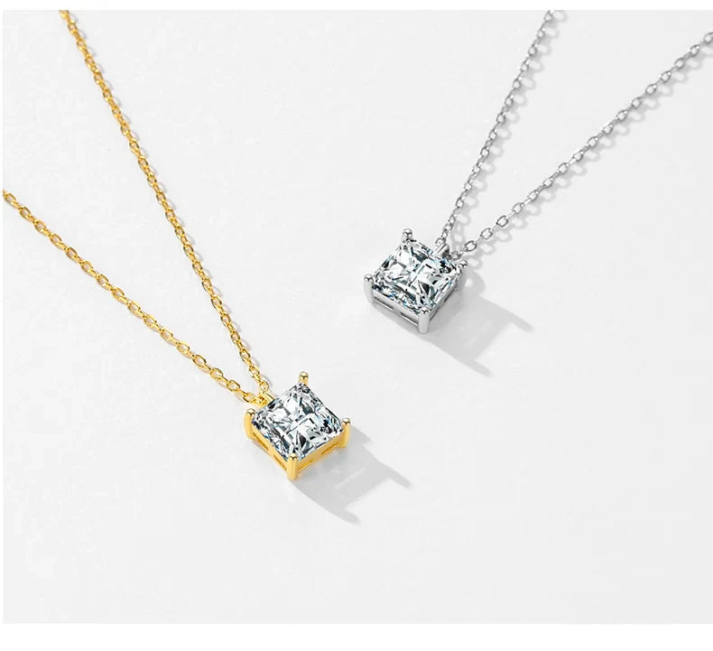 925 Sterling Silver Square Sparkling AAAAA CZ Pendant Necklace Platinum Plated Neck Chain for Wowen Weddng Fine Jewelry