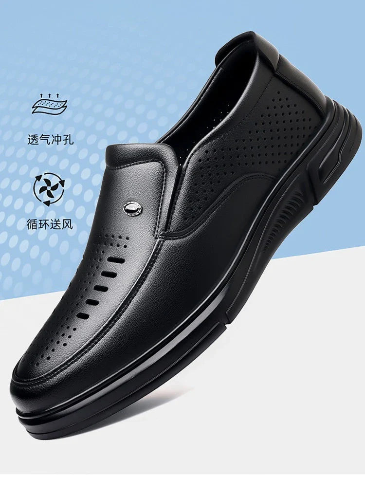 Spring Summer Hallow Leather Shoes for Men Solid Color Breathable Business Casual Shoes Male New Designer Fashion Sandals Man