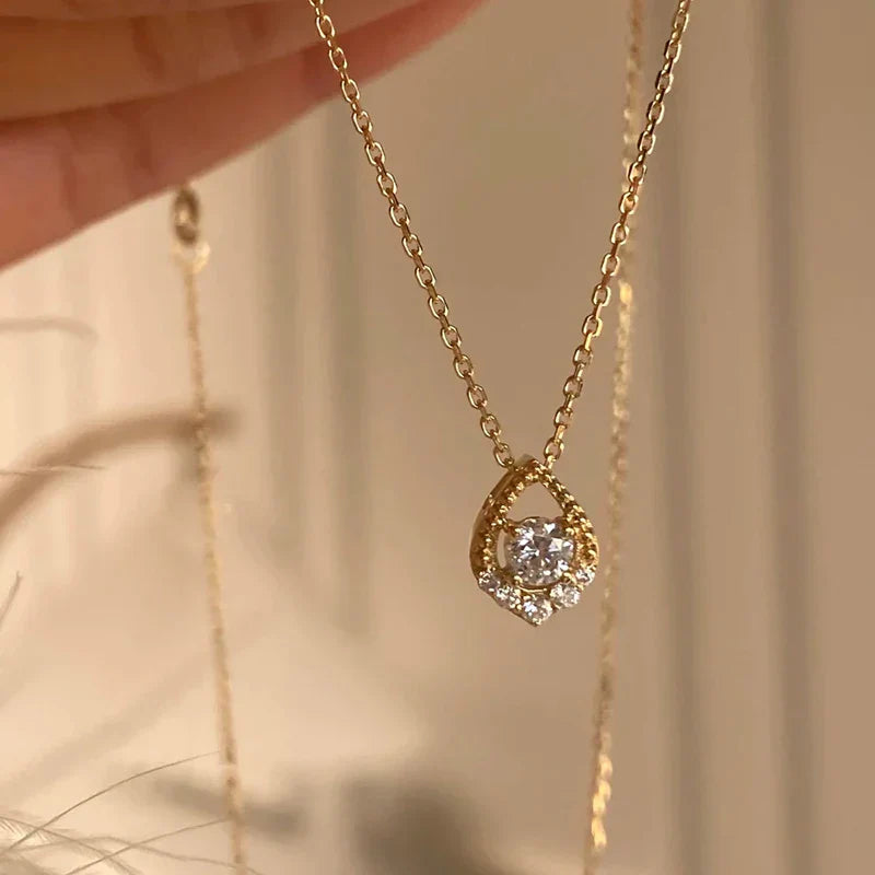 D VVS1 0.5CT Moissanite Necklace for Women Mermaid's Tears Pendant Wedding Party Fine Jewelry S925 Sterling Silver Gifts