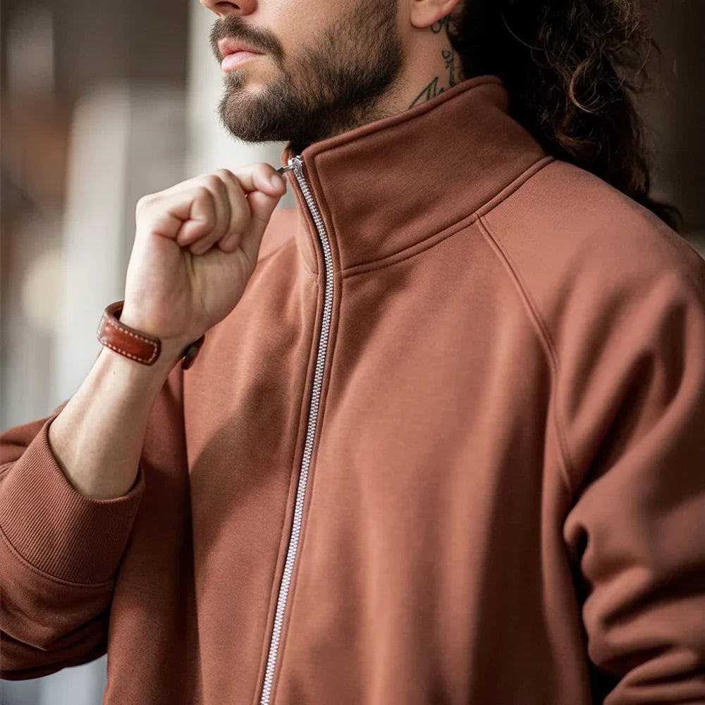 Casual Polar Fleece Cardigan Sweatshirt Stand-up Collar Sports Zipper Jacket Warm Versatile Coat for Men's Fall and Winter