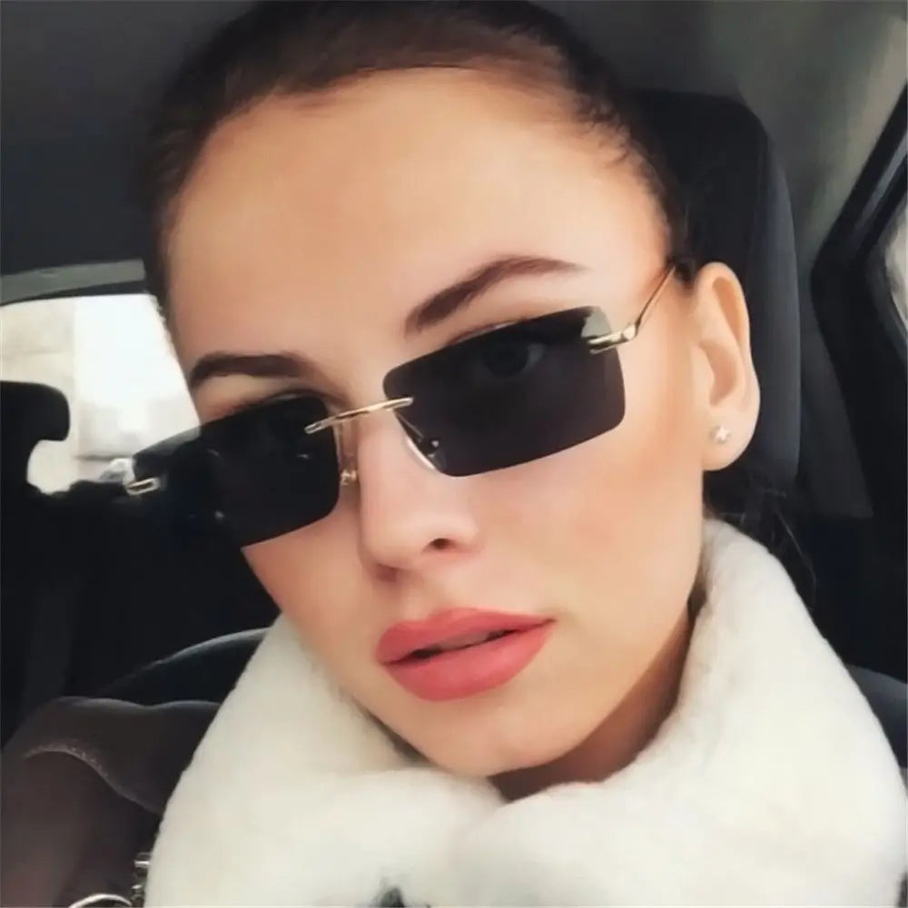 1Pc Women Vintage Sunglasses Luxury Design Rectangle Rimless Sun Glasses Retro UV400 Gradient Glasses Fashion Unisex Eyeglasses
