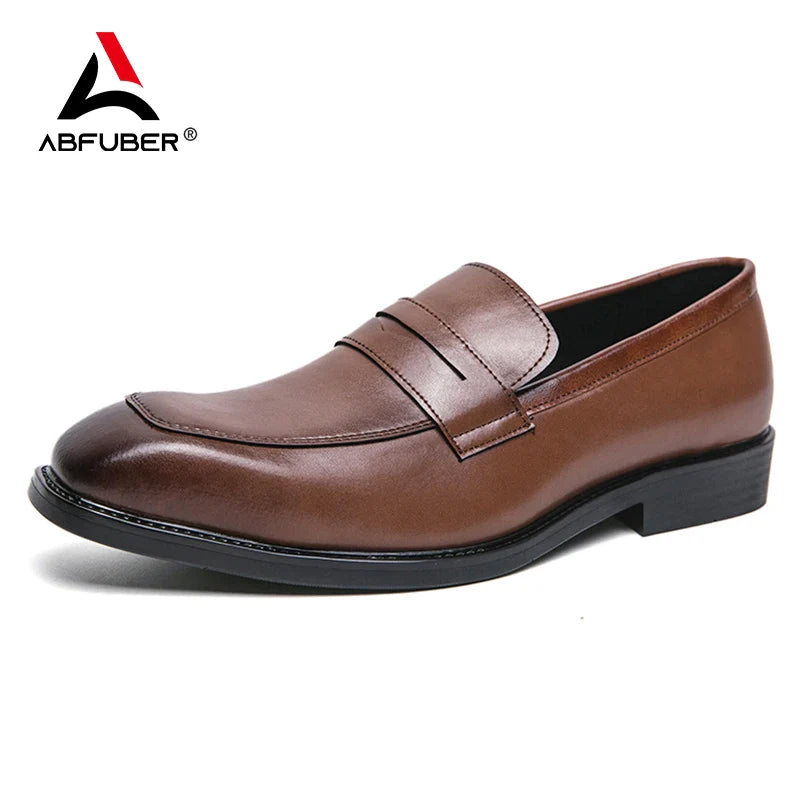 Fashion Penny Loafers Leather Men Shoes  Simple Pointed Toe Slip On Dress Business Suit Casual Party Wedding Shoes For Man