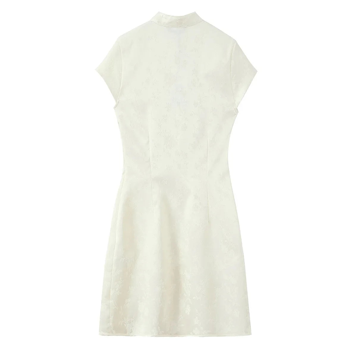 Women Fashion Jacquard Short Dress Short Sleeve Zipper Asymmetric Button Decoration Mini Dress Woman Elegant Party Dress