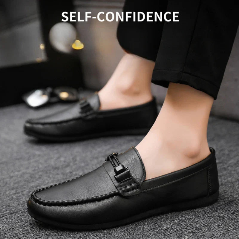 Men’s Casual Leather Shoes – Comfortable Daily Walking Loafers (Black, Brown)