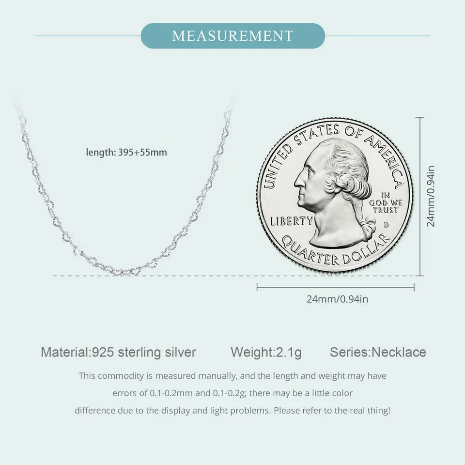 Real 925 Sterling Silver Trendy Heart-Shaped Basic Chain Link Lobster Clasp Adjustable Necklace for Women