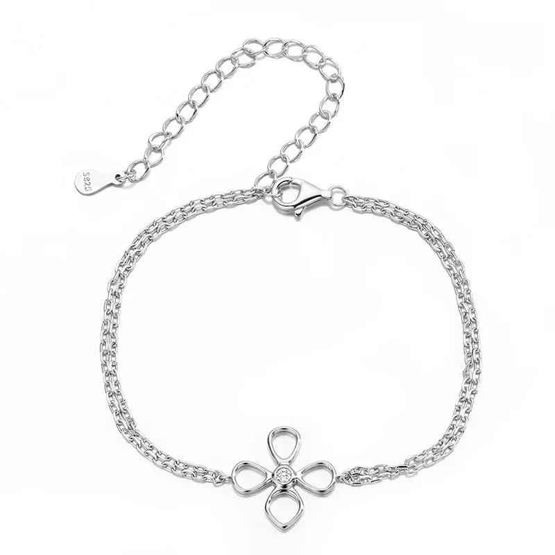 Flower Adjustable All Moissanite Bracelets for Women Girls Gift Dainty Jewelry Lab Diamond Chain Pure S925 Silver Bangle