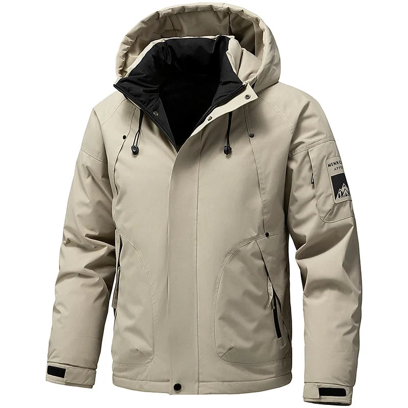 Thick Padded Waterproof Jacket Men Outdoor Softshell Zip Up Hooded Jacket Windbreaker Hiking Camping Coat Autumn Winter Overcoat
