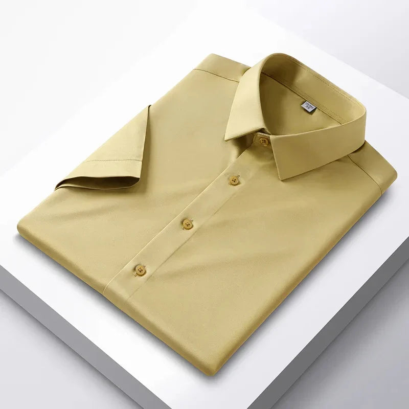 New Spring Summer Men's Shirt Non-Ironing Anti-Wrinkle Business Casual Solid Color Smooth Business Short Sleeves Work Shirt 5XL