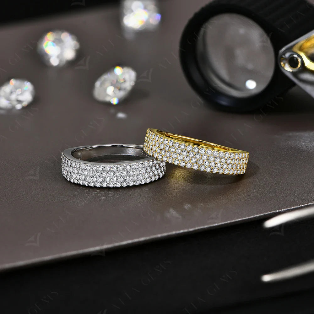 New D Color VVS1 Moissanite Rings S925 Silver 18K Gold Plated Simple Half Band Wedding Engagement Gifts for Women Men