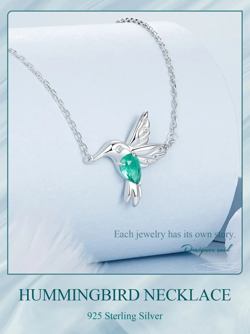 925 Sterling Silver White Gold Plated Hummingbird Necklace Bird Pendant Neck Chain for Women Party Fine Jewelry Gift