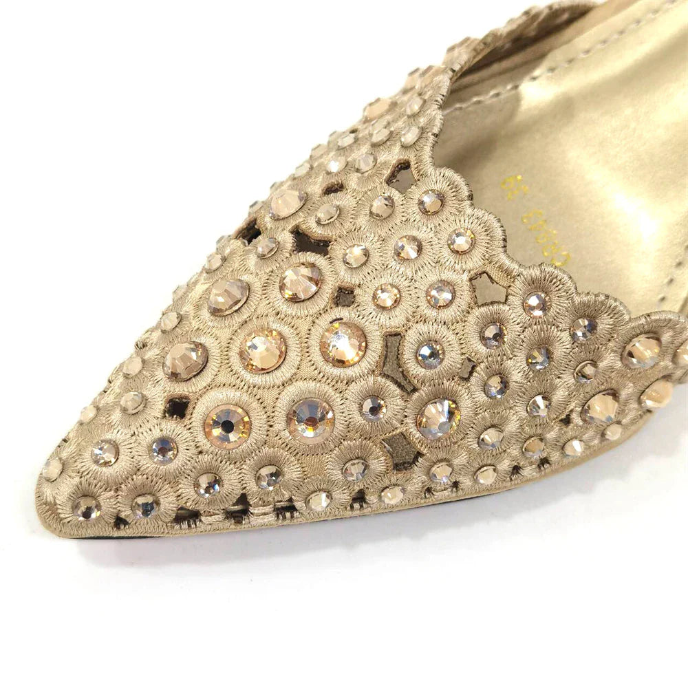 High Heel Gold Color Atmospheric Luxury Pattern With Rhinestones Party Ladies Shoes