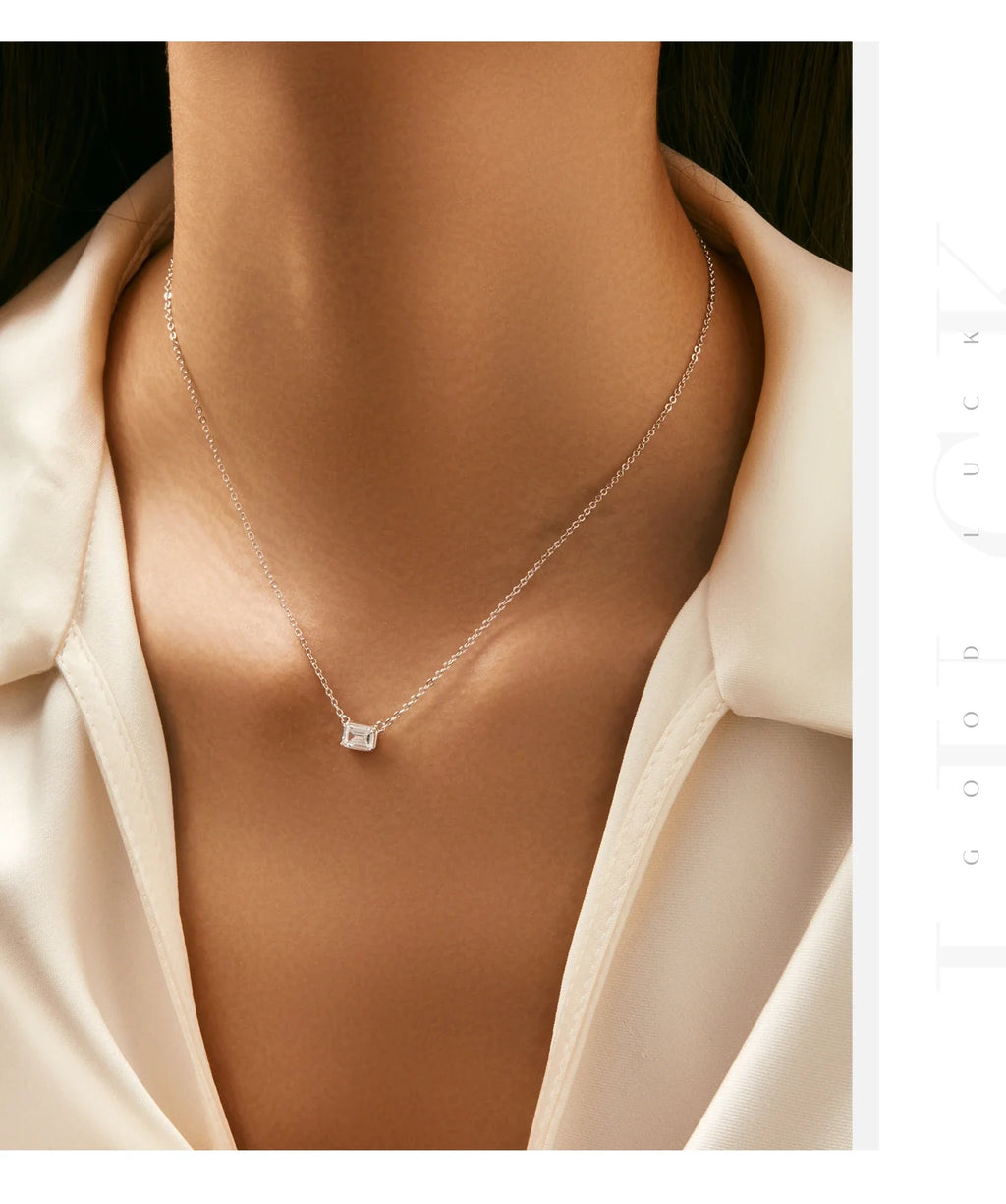 925 Sterling Silver Geometric Cubic Zirconia Pendant Necklace Fashion Stackable Asymmetrical Jewelry For Women Fine Gifts