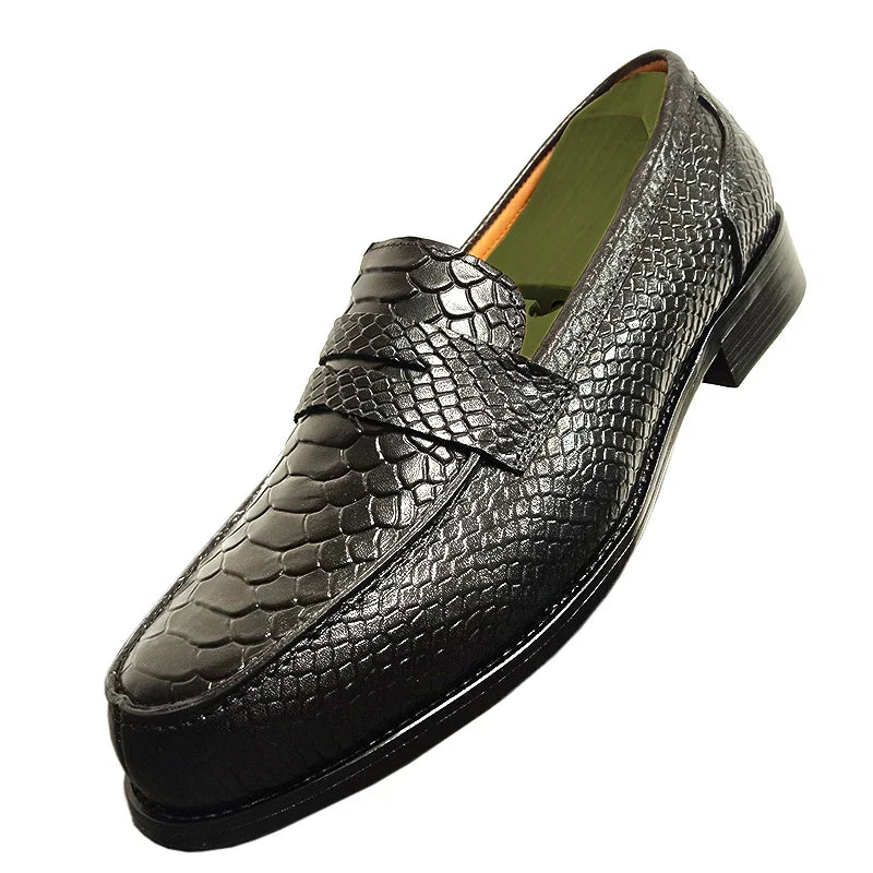 Luxury Men's Loafers Black Coffee Slip On Snake Print Mens Casual Shoes Wedding Office Banquet Genuine Leather Shoes Men