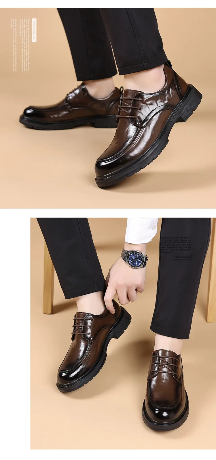 Spring Autumn Business Leather Shoes for Men Solid Color Lace Designer Big Head Dress Shoes Male Fashion Platform Casual Shoe