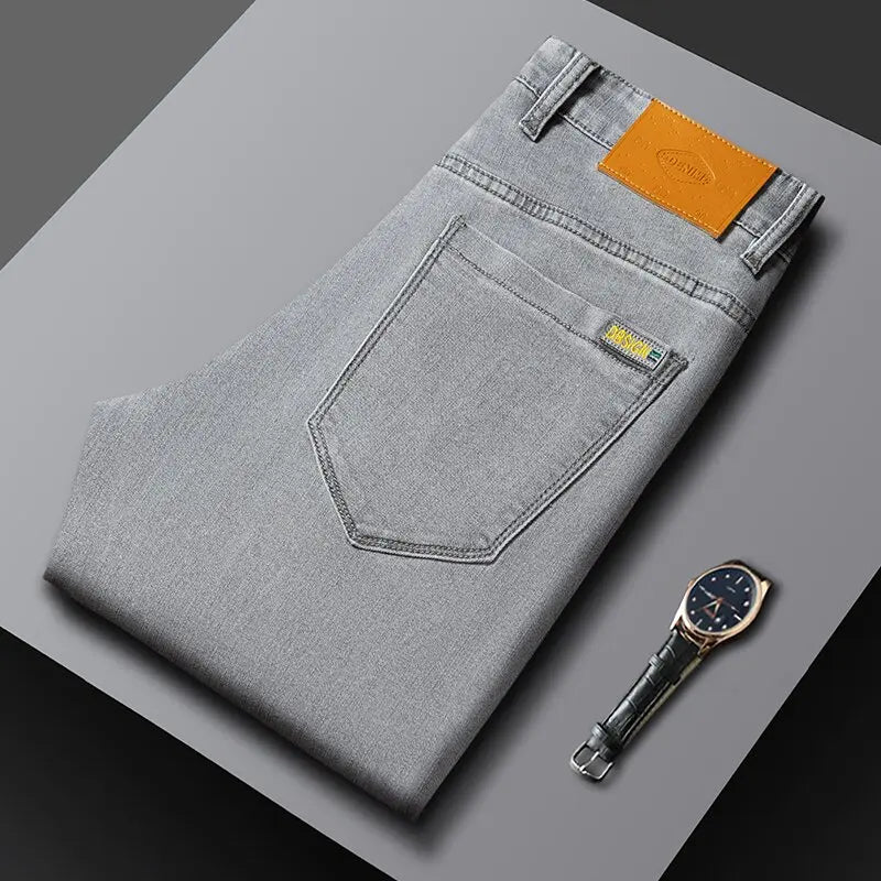 Spring/Autumn Fashion Trendy Solid Color Straight Leg Stretch Denim Pants Men's Casual Loose Fit Sports High Quality Trousers