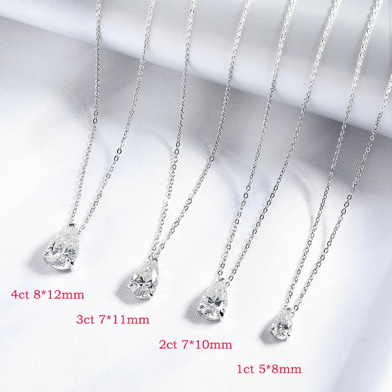 1-4CT Pear Cut Moissanite Pendant Necklace for Women Girls 3 Designs Lab Diamond Wedding Silver 925 Chains Fine Jewelry