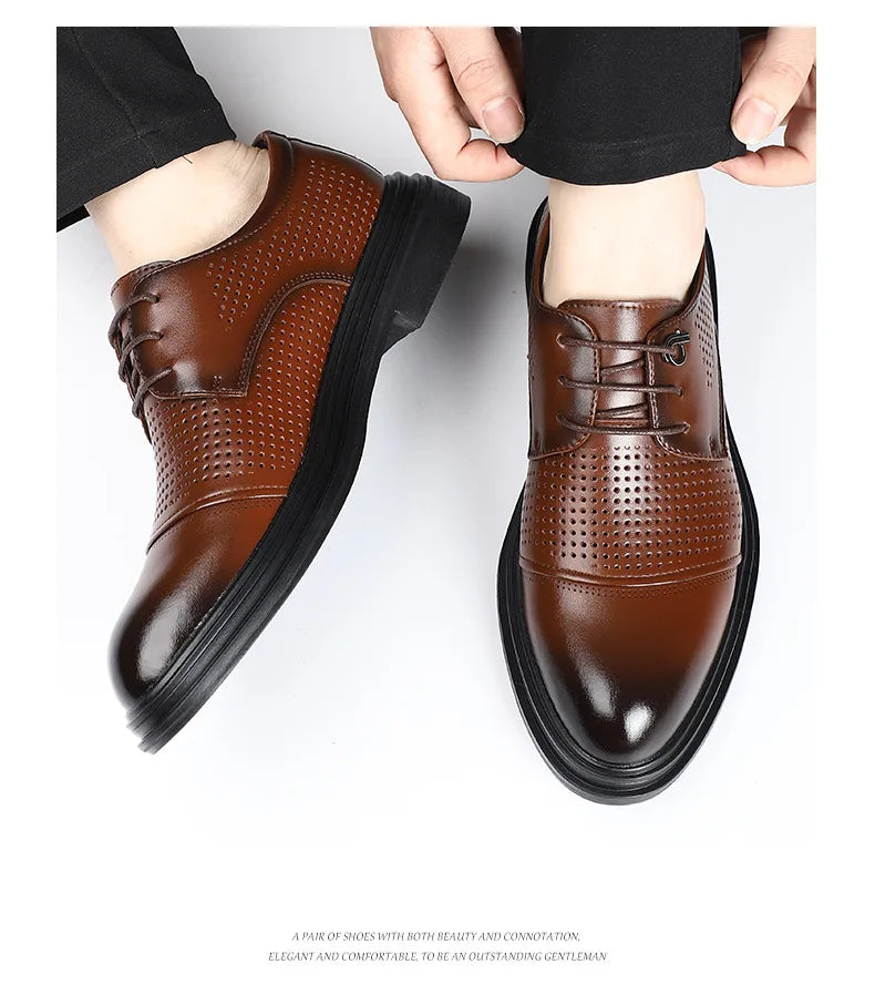 2026 New British Business Formal Leather Shoes for Man Summer Autumn Hallow Dress Shoes Male Solid Color Fashion Shoes Man