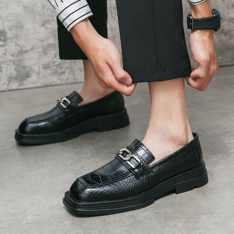 Fashionable Dress Loafers For Men, Crocodile Embossed Chain Decor Slip-on Dress Shoes