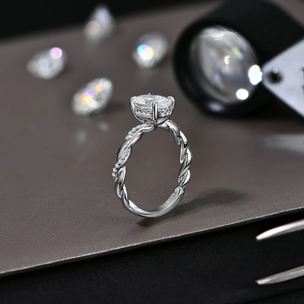 New 2CT Oval Cut Moissanite Ring S925 Silver 18K Gold Plated Cross Solitaire Rings for Women Engagement Wedding Jewelry