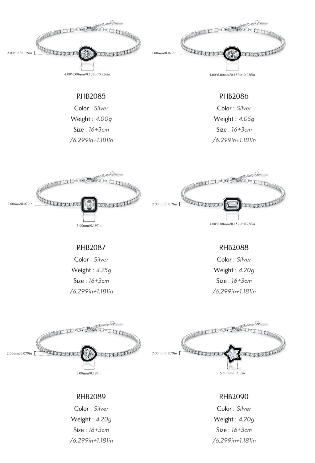 925 Sterling Silver Shinning Stackable Bracelets Stars Geometric Heart Water Drop CZ Tennis Bracelets For Women Jewelry