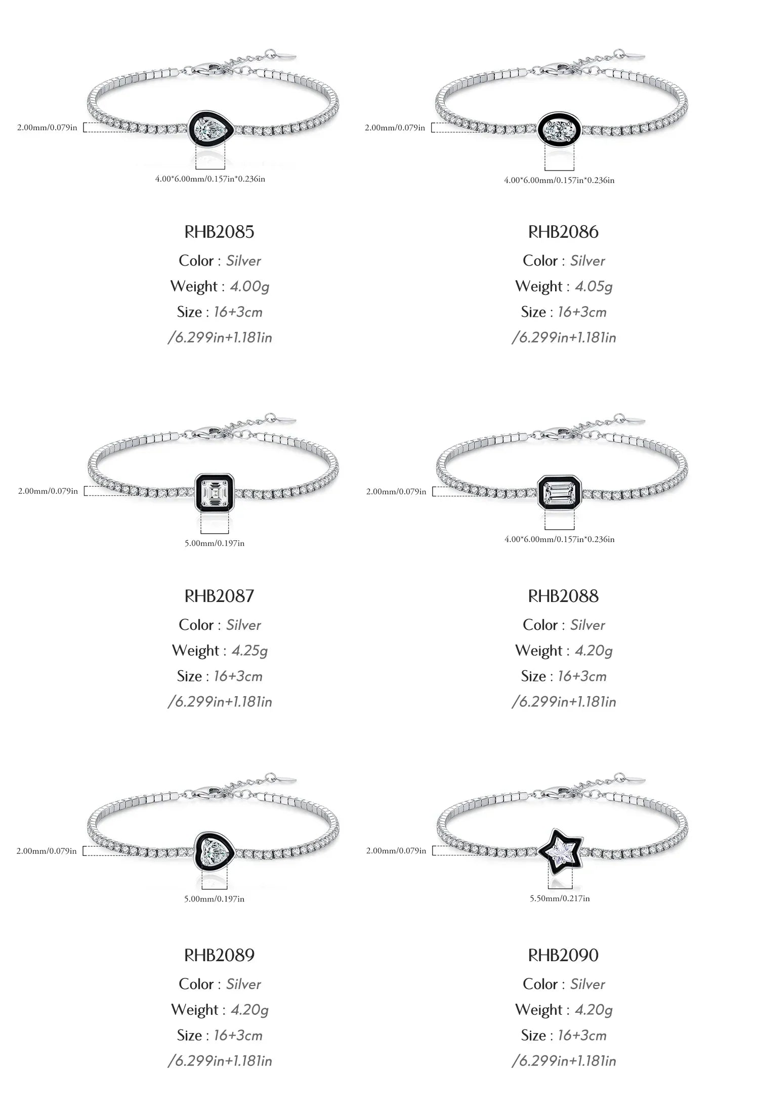 925 Sterling Silver Shinning Stackable Bracelets Stars Geometric Heart Water Drop CZ Tennis Bracelets For Women Jewelry