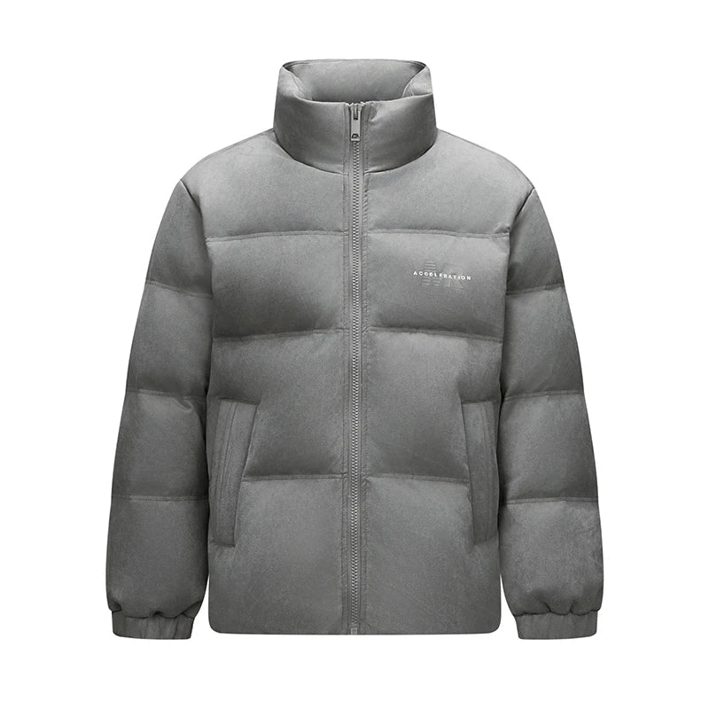 Down Jacket Men Textured Imitation Suede Stand Collar Loose 2025 Winter Man Clothing Warm Outerwear