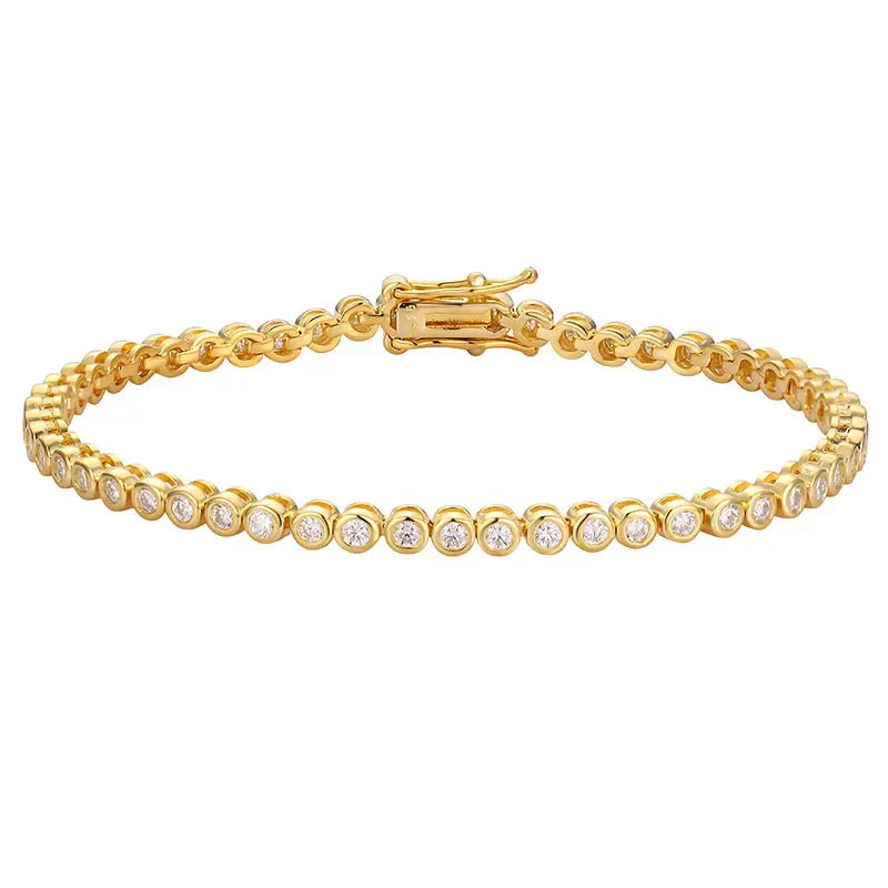 18k Plated 2mm Bubbles Moissanite Tennis Bracelet for Women Luxury Bangles 100% Sterling Silver 925 Full Diamonds Chain
