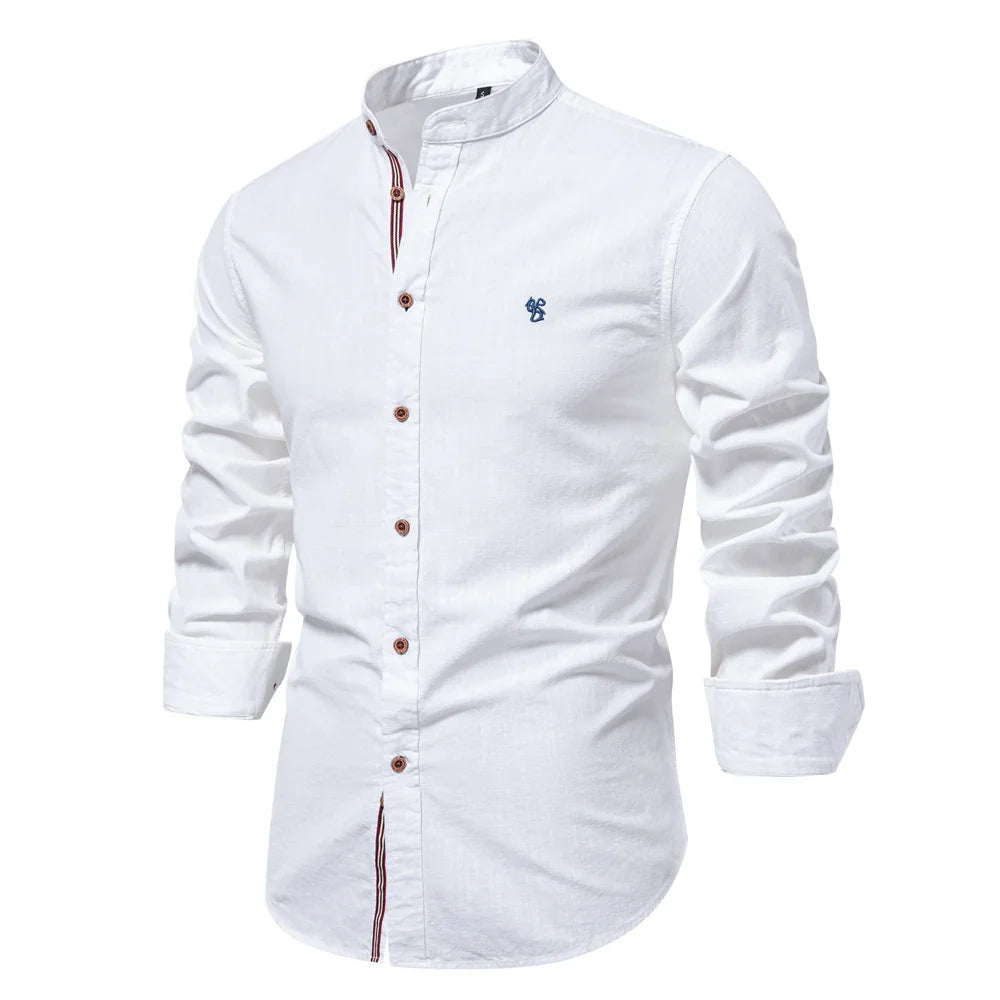 AIOPESON 100% Cotton Social Shirt Men Solid Color Long Sleeve High Quality Brand Shirt for Men Spring Stand Casual Men's Shirts