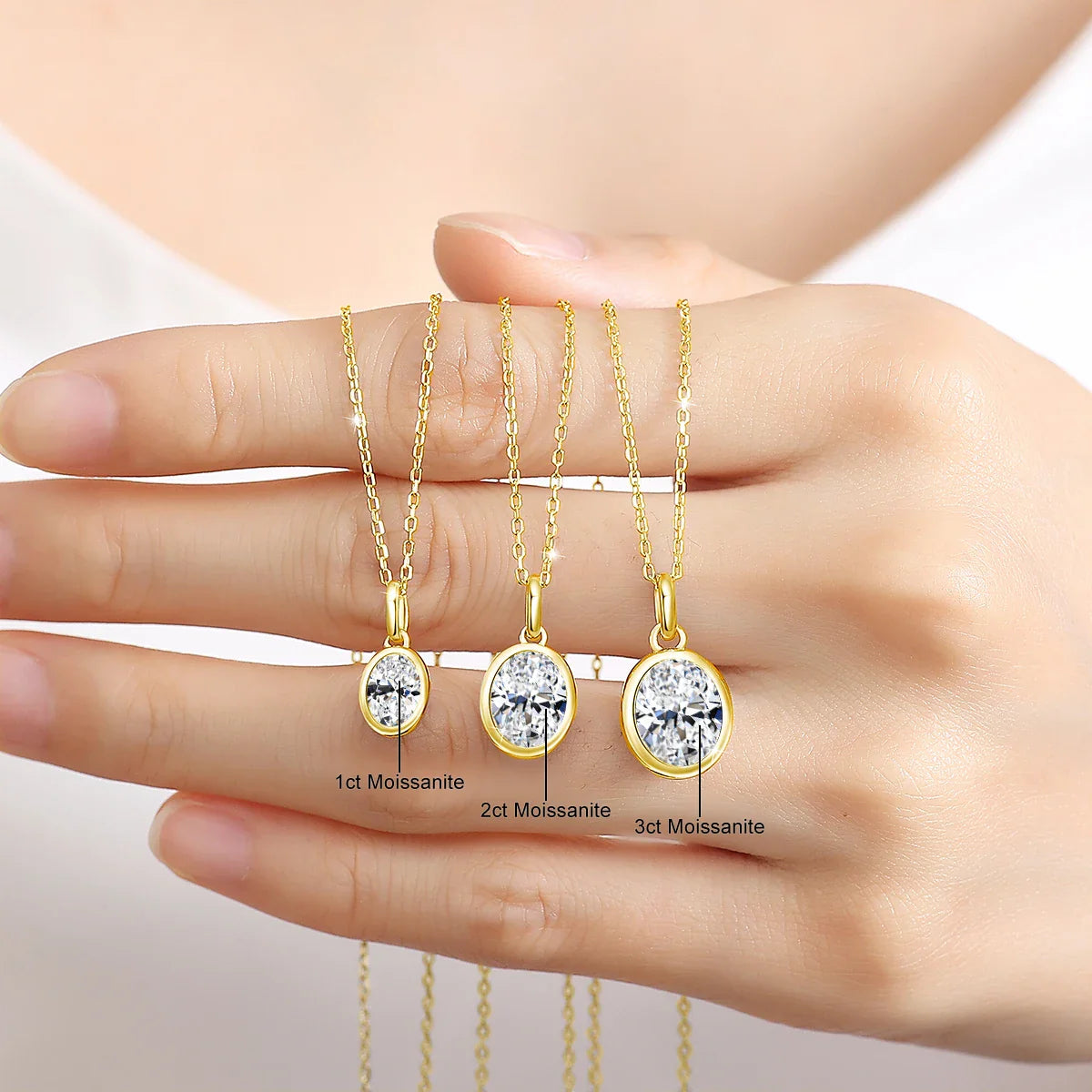 AU585 Gold 14K Oval Cut Moissanite Bezel Pendant Necklace for Women Wedding Party Fine Jewelry Valentine's Day Gift
