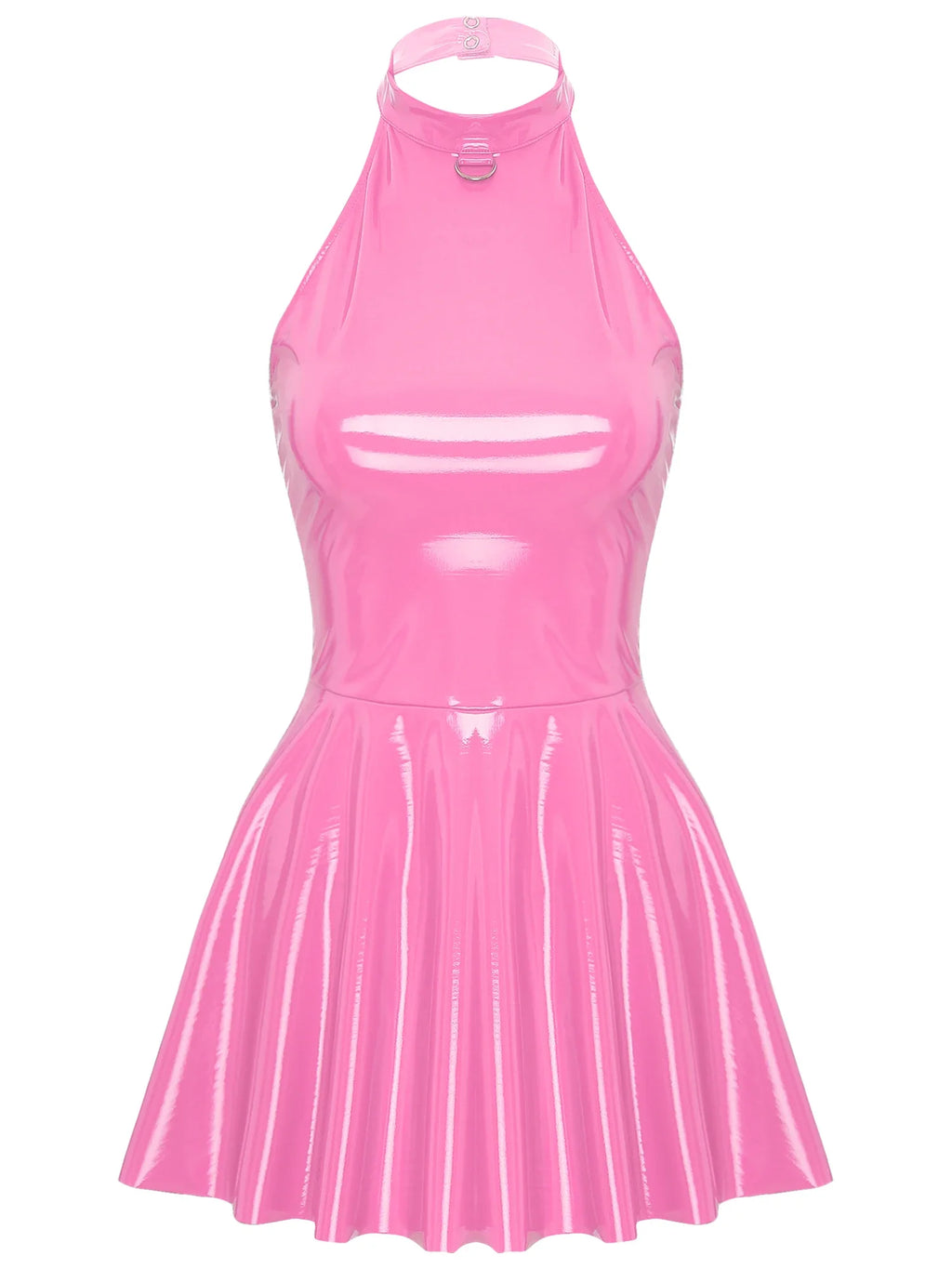 Womens Glossy Patent Leather Glossy Mini Skater Dress Halter Backless Bodycon Lingerie A-Line Dresses Rave Disco Party Clubwear
