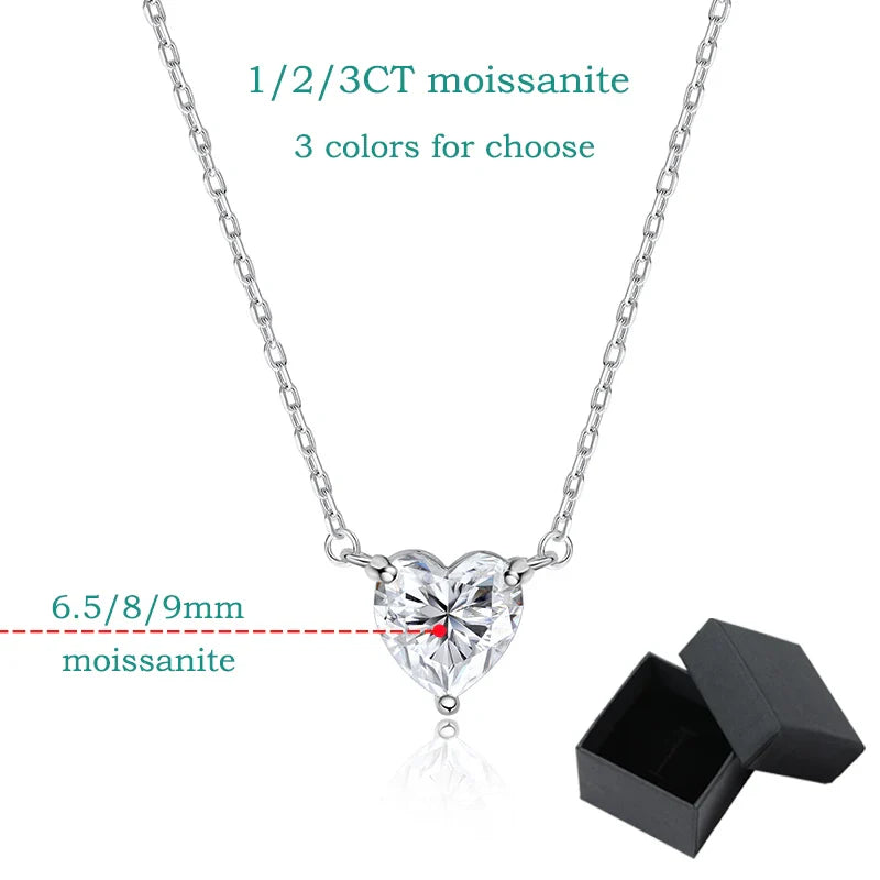 1CT 2CT 3CT Heart Cut Certified Moissanite Necklace for Women 18k Gold Plated Jewelry Sterling Silver S925 Pendant Chain