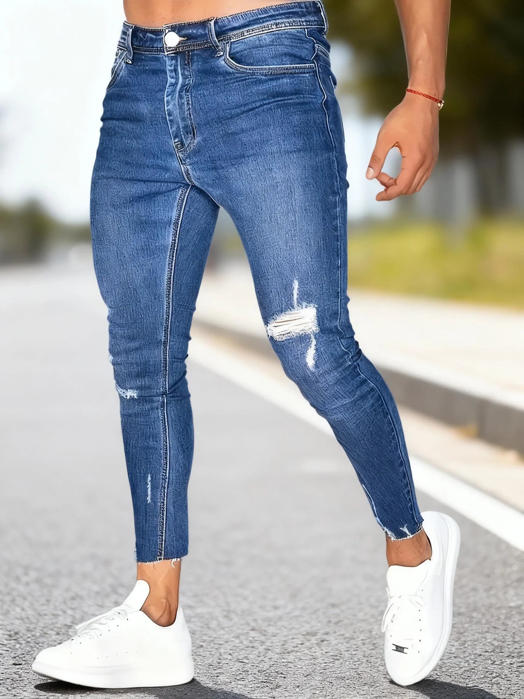 Men's Slim-fit Stretch Denim Pants, Comfortable Elastic Waistband, Casual Street Style, Perfect for Daily Wear and Outdoor Looks