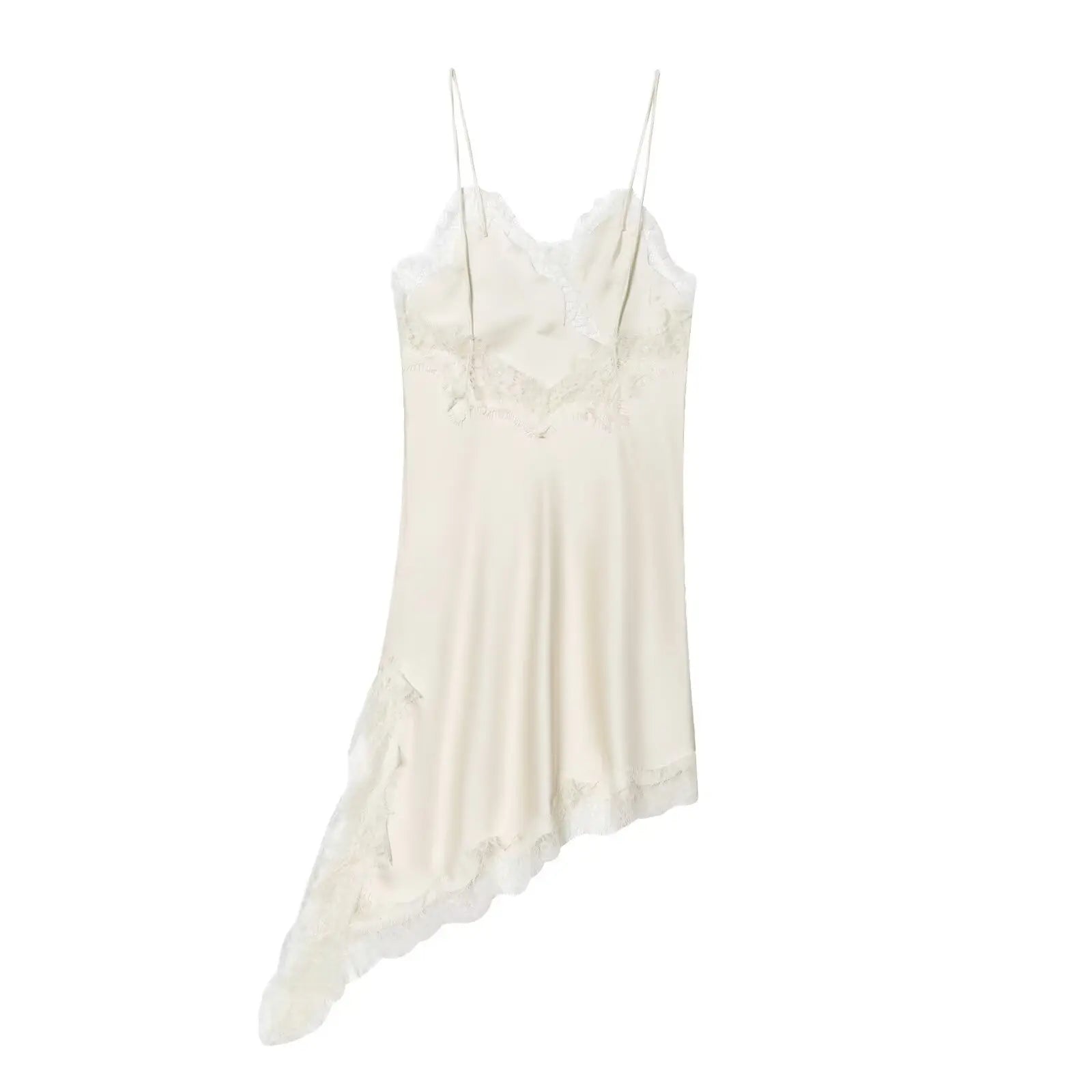 Woman Summer Sexy Sleeveless Backless Chic Beach Party Dress Women's Elegant Asymmetry Lace Decorate Slim Sling Dress