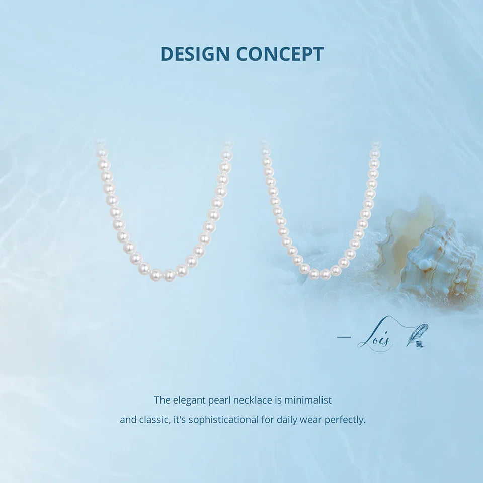 White Pearl Necklace for Women, 925 Silver Adjustable Clasp Chain Faux Pearl Beaded Necklace Bridal Wedding Jewelry
